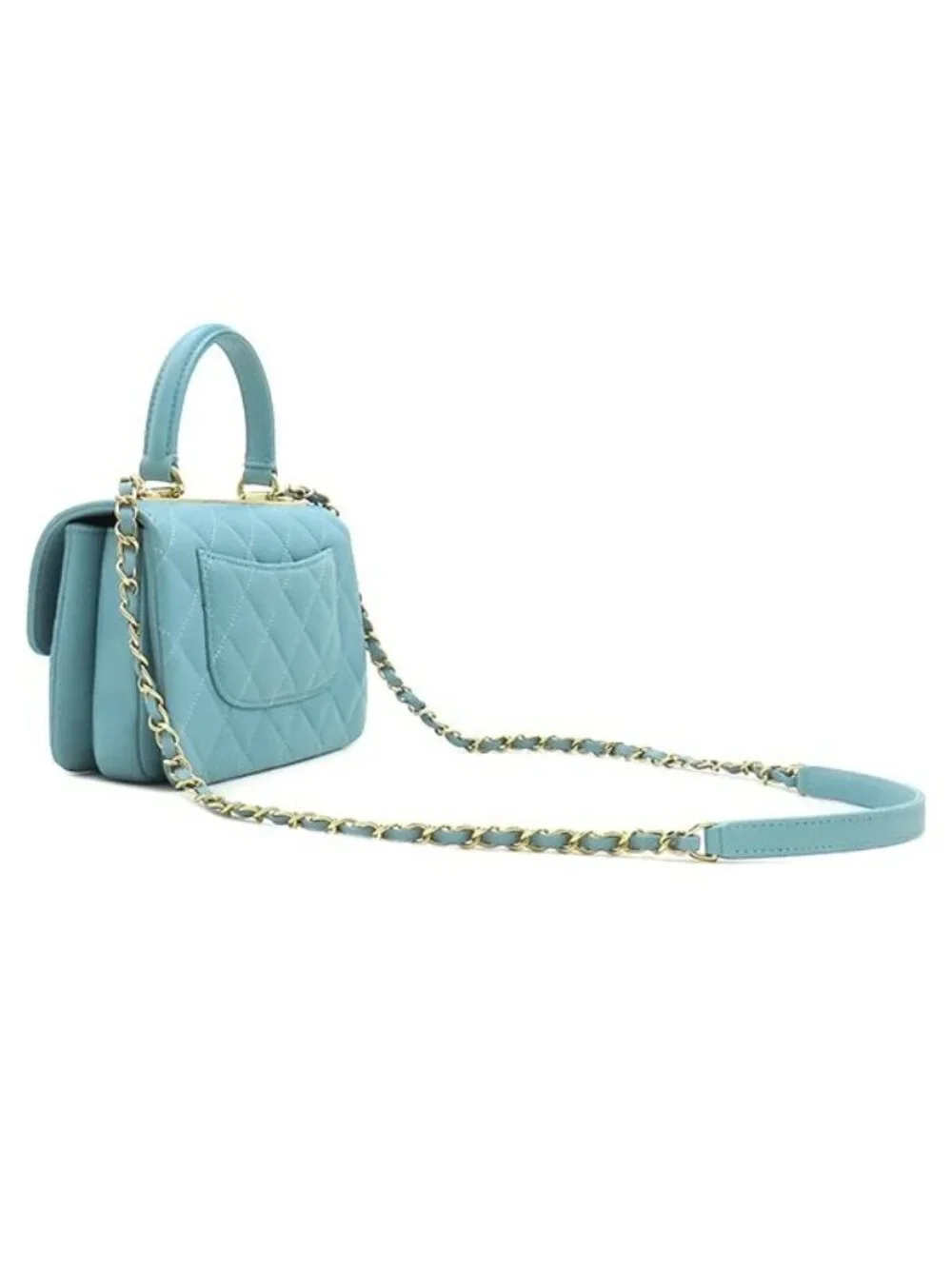 Chanel Shoulder Bag Trendy CC Mini Top Handle Lambskin Light Blue Gold Light CC